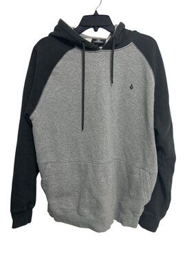 Volcom Mens Gray & Black Pullover Hoodie Sweatshirt Size M